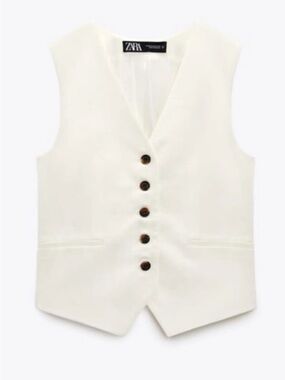 Zara White Button Front Vest